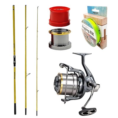 YekOutdoor Yüksek Performans Okuma Olta Seti Okuma Makaira Surf 4,30 cm 100-250 gr 3 Parça Yellow Surf Kamışı&Okuma Flite Surf FLS35-1500AY Gunsmoke 9+1BB Olta Makinesi