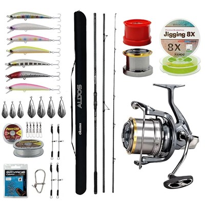 YekOutdoor Yüksek Performans Okuma Olta Seti Okuma Alijos Surf 435 cm 100+250 gr 3 Parça&Okuma Flite Surf FLS35-1500AY Gunsmoke 9+1BB Olta Makinesi