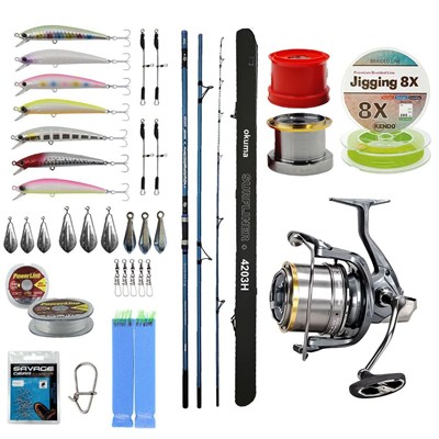 YekOutdoor Yüksek Performans Olta Seti Okuma Surfliner+ Surf 420cm 100-250gr 3 Parça Olta Kamışı&Okuma Flite Surf FLS35-1500AY Gunsmoke 9+1BB Olta Makinesi