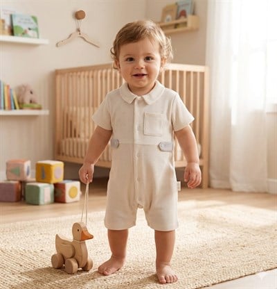 BEBEK TULUM TAKIM ROMPER HAT SET JACQUARD HELLO ELEPHANT