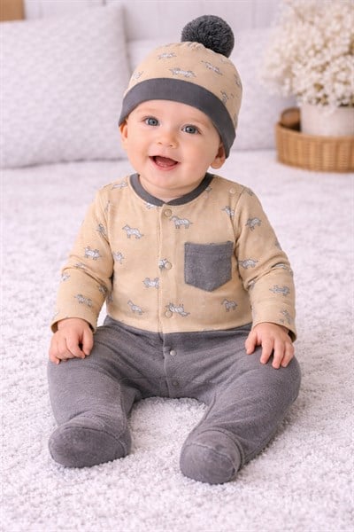 BEBEK TULUM TAKIM ROMPER HAT SET  LITTLE ZEBRA