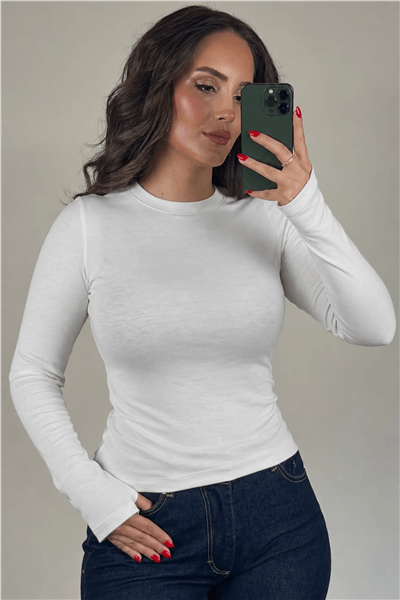 Beyaz Basic Uzun Kollu T-Shirt