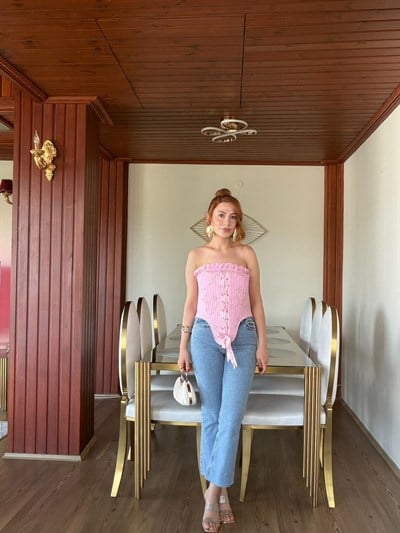 PEMBE BALENLİ KORSE BÜSTİYER