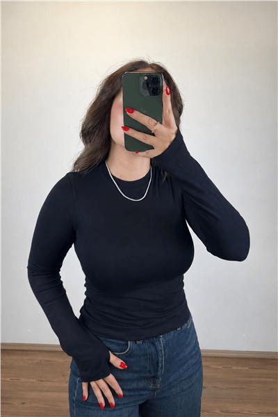 Siyah Basic Uzun Kollu T-Shirt