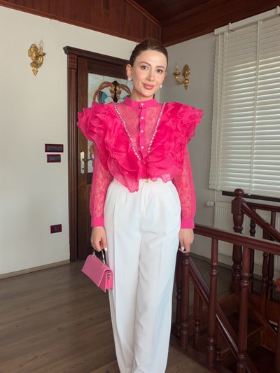 VOLANLI FIRFIRLI PEMBE GÖMLEK