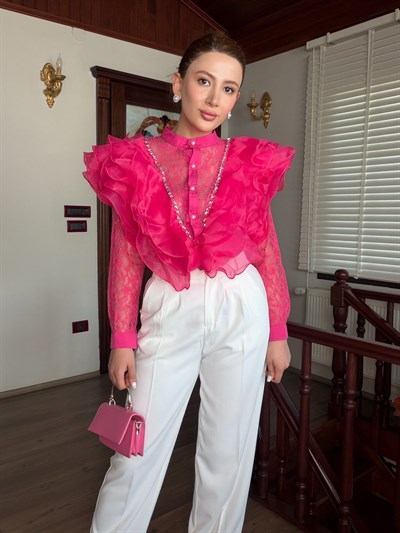 VOLANLI FIRFIRLI PEMBE GÖMLEK