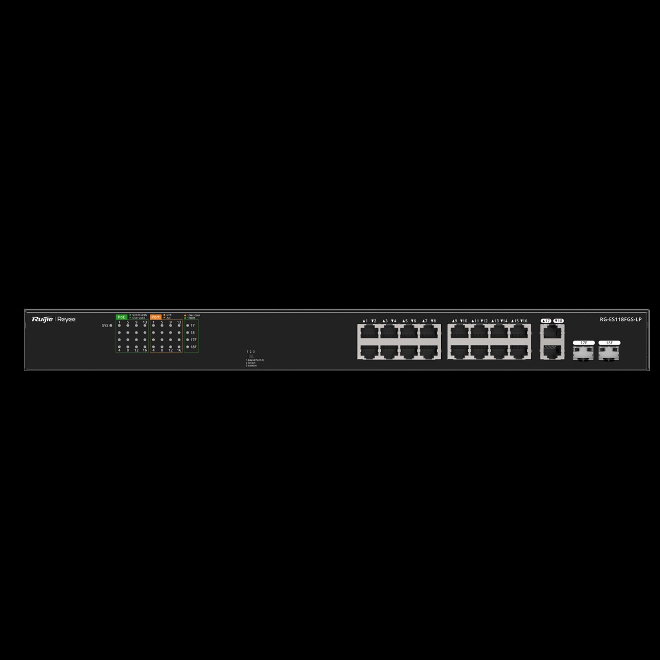 RUIJIE REYEE RG-ES118FGS-LP 16 PORT 10/100 16 PORT POE 2 X COMBO UPLINK 120W YONETILEMEZ RACK MOUNT SWITCH