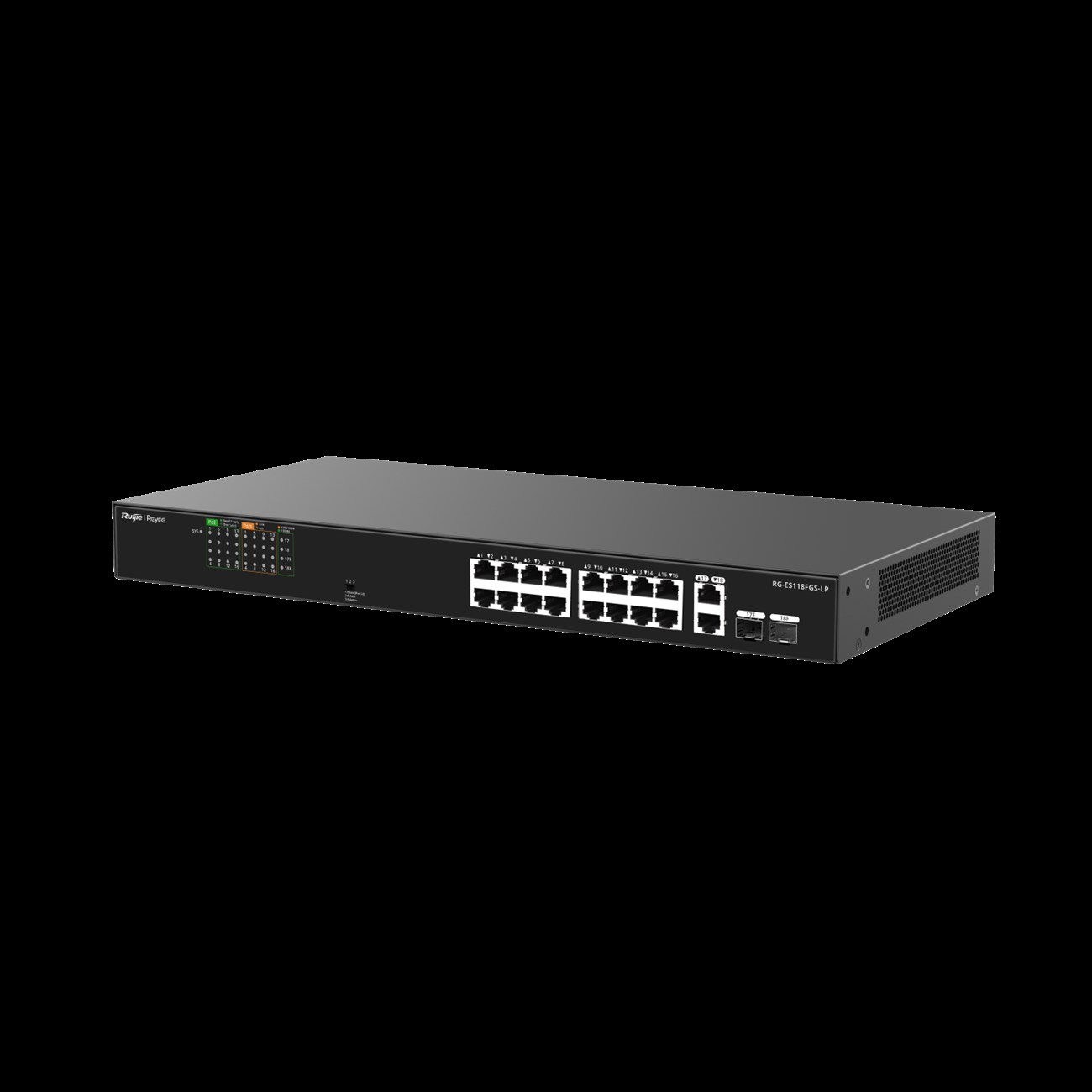 RUIJIE REYEE RG-ES118FGS-LP 16 PORT 10/100 16 PORT POE 2 X COMBO UPLINK 120W YONETILEMEZ RACK MOUNT SWITCH