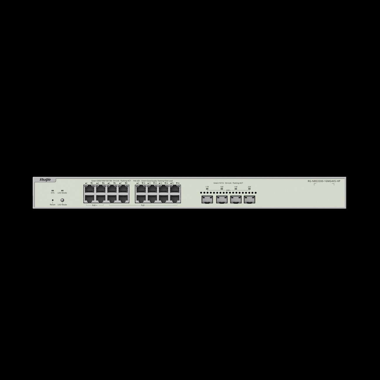 RUIJIE REYEE RG-NBS3300-16MG4XS-HP 16 PORTLU, 10/100/1000/2500 MULTİ-GİGABİT, L2 YÖNETİLEBİLİR SWİTCH, 4X10G SFP POE SWİTCH (370W)
