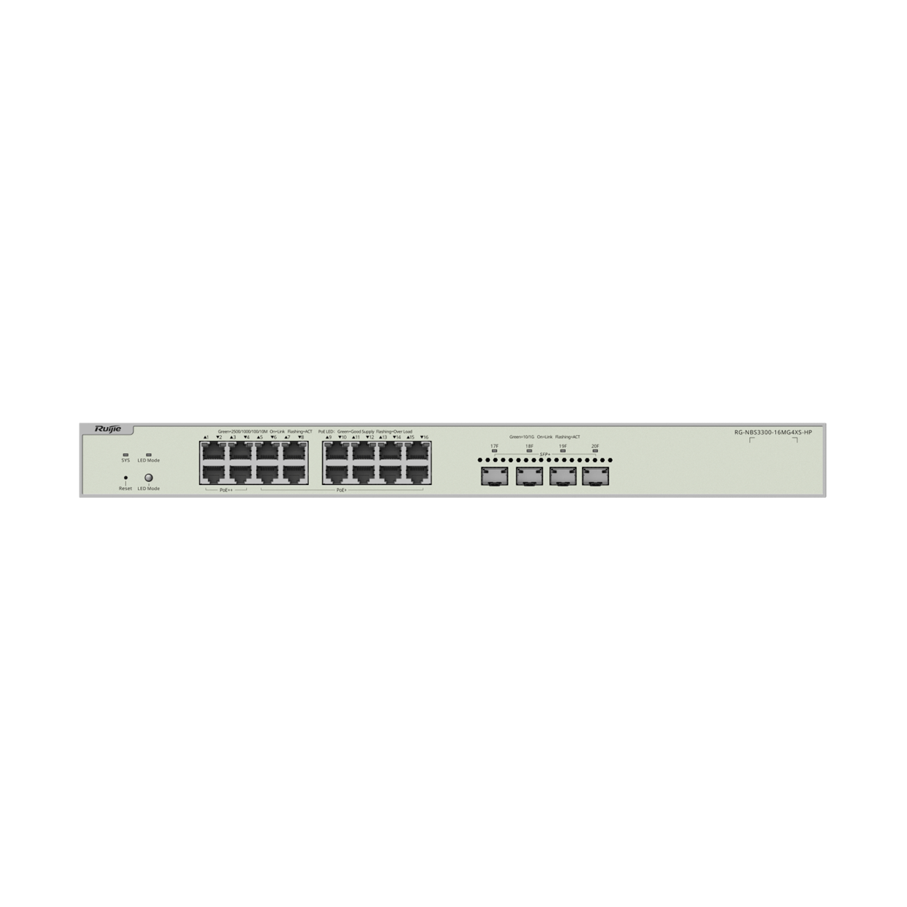RUIJIE REYEE RG-NBS3300-16MG4XS-HP 16 PORTLU, 10/100/1000/2500 MULTİ-GİGABİT, L2 YÖNETİLEBİLİR SWİTCH, 4X10G SFP POE SWİTCH (370W)