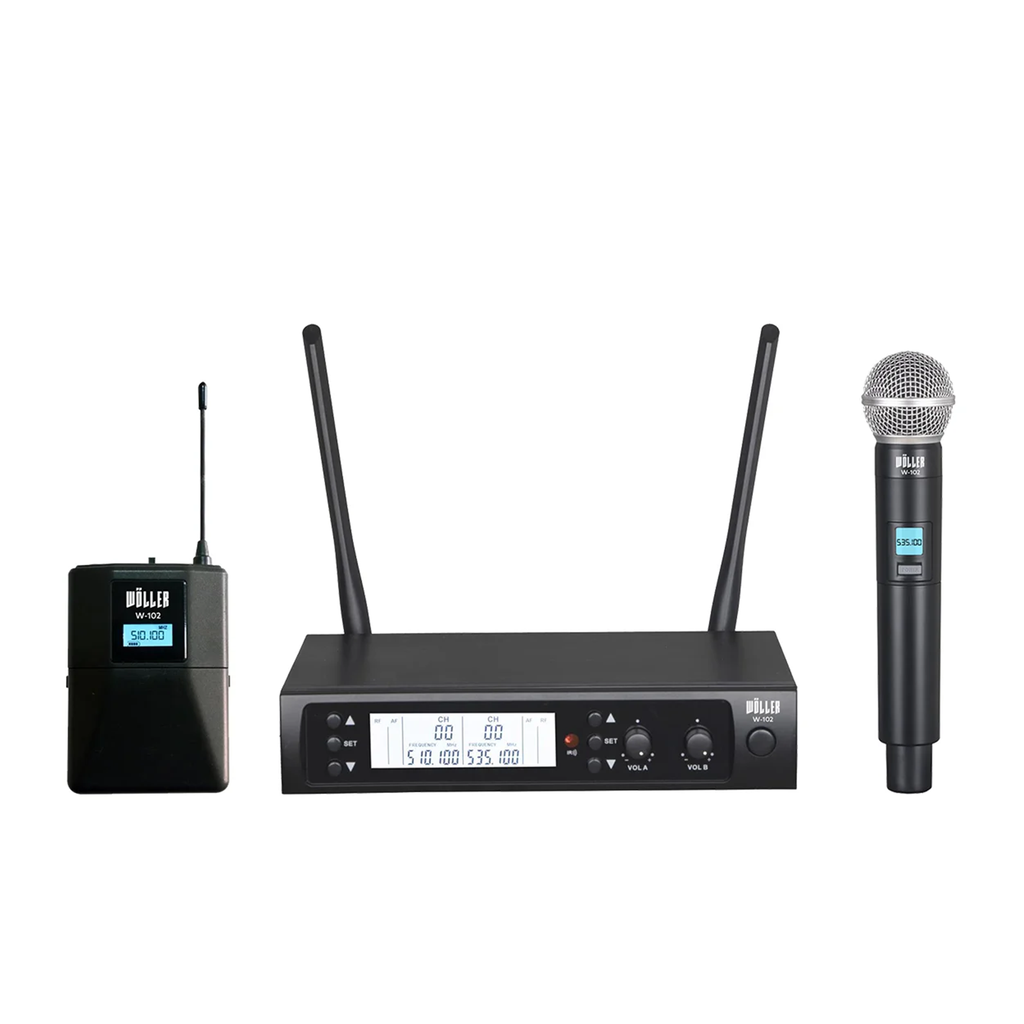 WÖLLER W-102EY 2 KANAL EL + YAKA UHF TELSİZ MİKROFONU