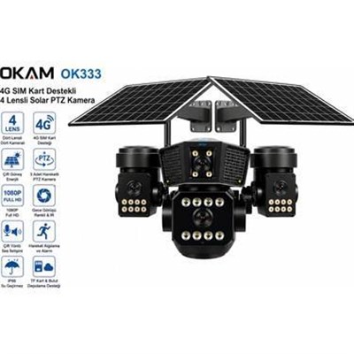 O-KAM OK-333 PREMİUM 4G SOLAR 4 KAMERALI PTZ KAMERA 3MP+3MP+3MP+3MP