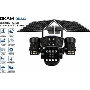 O-KAM OK-333 PREMİUM 4G SOLAR 4 KAMERALI PTZ KAMERA 3MP+3MP+3MP+3MP