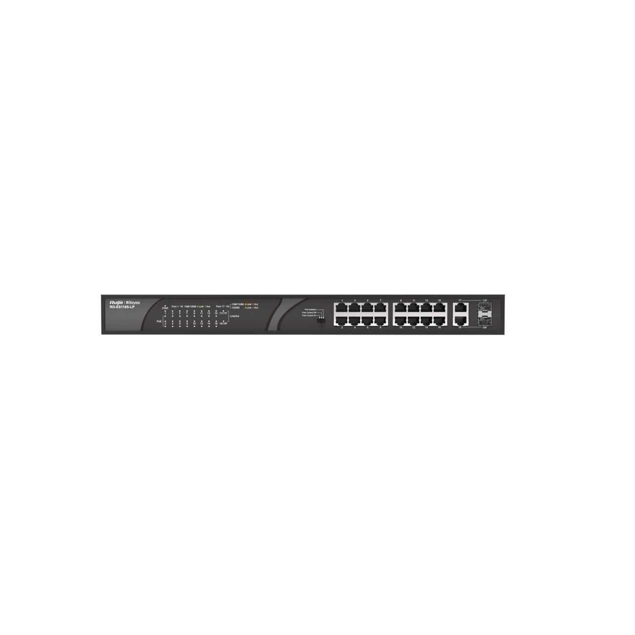 RUIJIE REYEE RG-ES118S-LP 18 PORT 10/100  FAST ETHERNET TAK ÇALIŞTIR 2 GİGABİT COMBO PORT 16 PORT POE  (120W) SWITCH