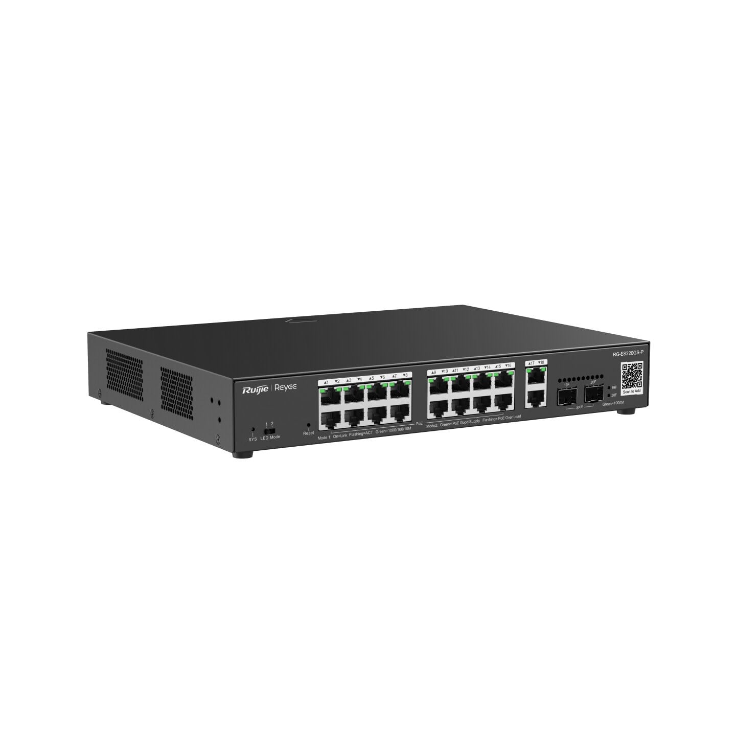 RUIJIE REYEE RG-ES220GS-P 16 PORT 10/100/1000 16 PORT POE 2 PORT UPLINK 2 SFP 250W CLOUD YÖNETİLEBİLİR RACK MOUNT SWITCH