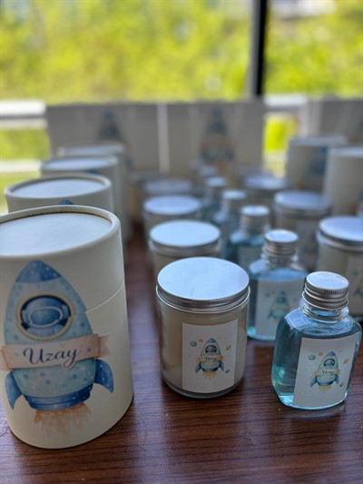 Silindir Kutu, Karton Çanta,Cam Kavanoz Mum ve Kolonya Set