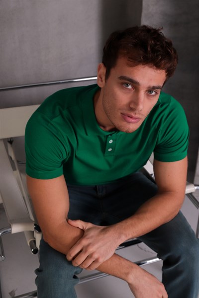 Erkek Dar Kesim Slim Fit Pamuklu Yumuşak Doku Nefes Alan Kumaş Kıvrılmaz Yaka Yeşil Polo Yaka Tişört