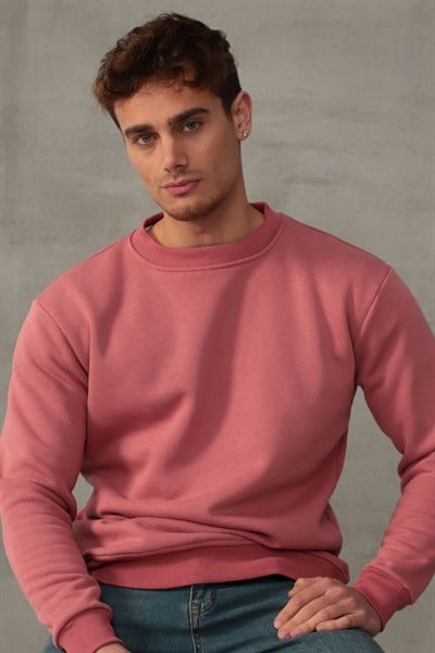 Unisex Relax Fit Rahat Kesim Pamuklu Yumuşak Dokulu İçi Polarlı Basic Bisiklet Yaka Sweatshirt