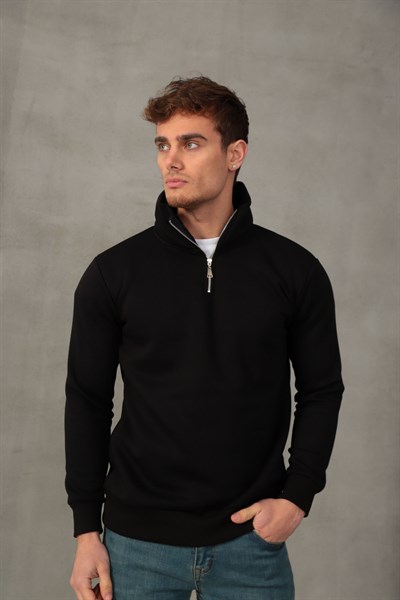 Unisex Relax Fit Rahat Kesim Yumuşak Dokulu İçi Polarlı Yarım Fermuarlı Dik Yaka Sweatshirt