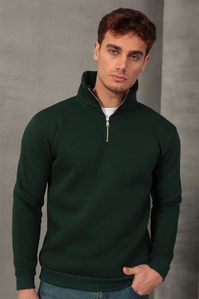 Unisex Relax Fit Rahat Kesim Yumuşak Dokulu İçi Polarlı Yarım Fermuarlı Dik Yaka Sweatshirt