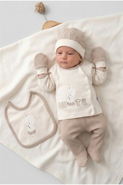 ERKEK BEBEK CUTE BEAR %100 PAMUK 0-3 AY 5'Lİ YENİDOĞAN HASTANE ÇIKIŞI ZIBIN SETİ