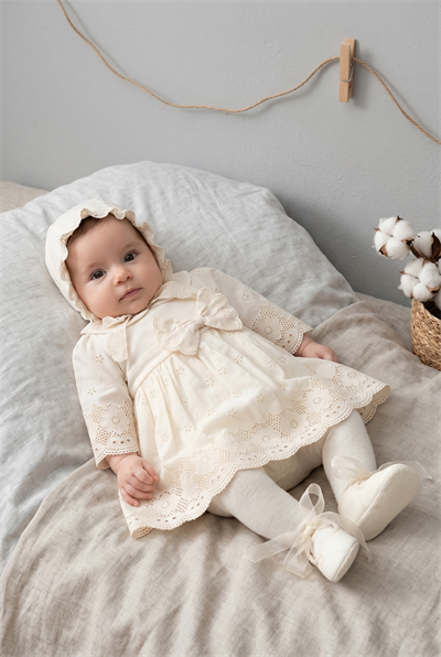 Kız Bebek Manolya 4'lü Premium %100 Pamuk Mevlüt Seti 0-3/3-6 Ay Yenidoğan Kız Bebek Elbisesi