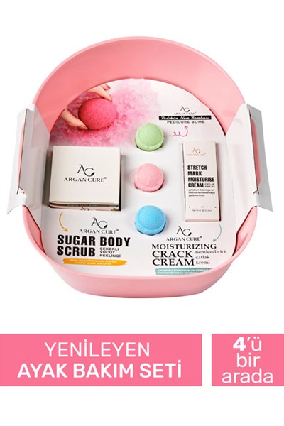 Argan Cure Yenileyen Ayak Bakım Seti ( Pedikür Leğeni-şekerli Peeling-çatlak Kremi-nem Topu )