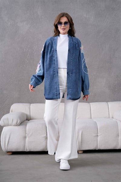 Melisa İşlemeli Kot Kimono - Lacivert