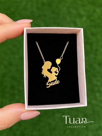 Tuan Collection Anne Kız Çocuk İsim Kolye Gold Çelik Lak Altın Kaplama Kişiselleştirilebilir Kolye