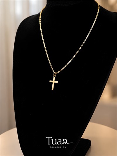 Tuan Collection Haç Figürlü Kolye Gold Renk Çelik Figür Lak Altın Kaplama Zincir