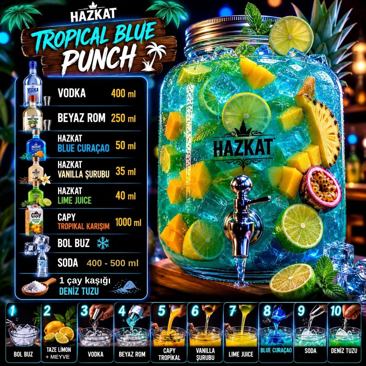Tropical coctail,Coctail recipes,Kokteyl tarifi,Kokteyl nasıl yapılır,Tropik kokteyl,Damacana kokteyl,Litrelik kokteyl tarifi