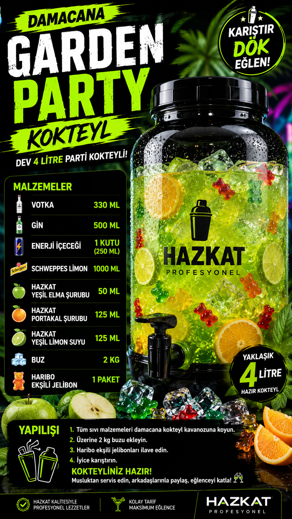 Damacana kokteyl tarifi,Garden party kokteyl,Damacana kokteyl nasıl yapılır