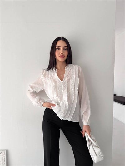 Hakim Yaka Fırfırlı Volan Bluz