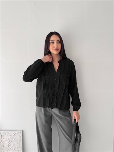 Hakim Yaka Fırfırlı Volan Bluz