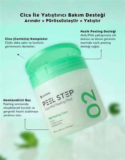 Peel Step Cica Mild Peeling Pad | Onarıcı & Yatıştırıcı Tonikli Ped | 70 Adet