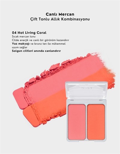 Dual Cheek | Doğal ve Canlı Görünüm Sağlayan İkili Toz Allık | 04 Hot Living Coral
