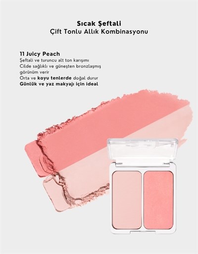 Dual Cheek | Doğal ve Canlı Görünüm Sağlayan İkili Toz Allık | 11 Juicy Peach