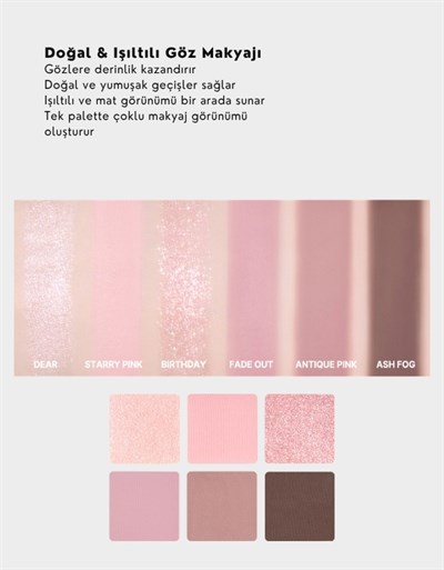 Better Me Eye Palette | 6lı Far Paleti | Mat, Simli ve Işıltılı Renkler | 03 Misty