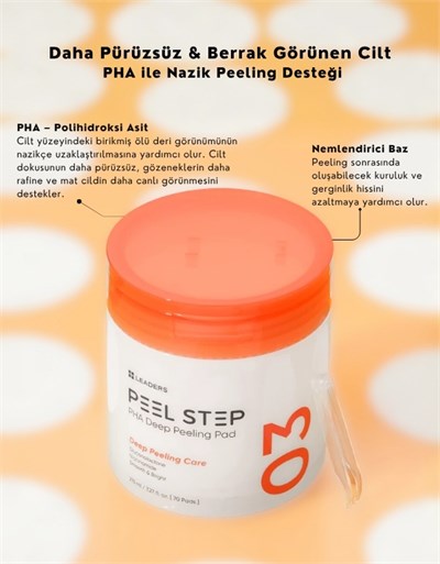 Peel Step PHA Deep Peeling Pad | Gözenek & Siyah Nokta Karşıtı Arındırıcı Tonikli Ped | 70 Adet