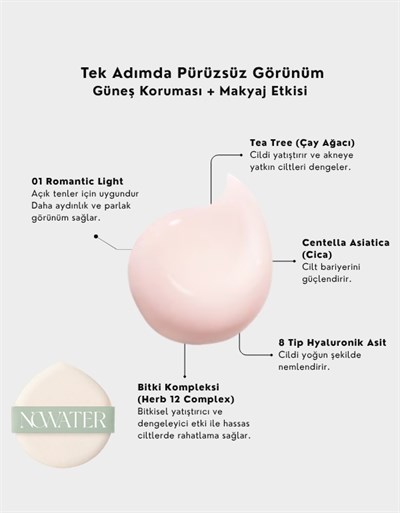 Teatree Day-Day Tone Up Sun Cushion SPF50+ | Çay Ağacı Özlü Renkli Güneş Kremi Cushion | 01 Romantic Light