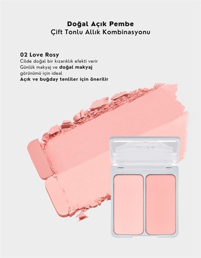 Dual Cheek | Doğal ve Canlı Görünüm Sağlayan İkili Toz Allık | 02 Love, Rosy