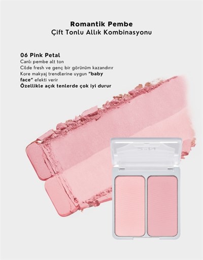 Dual Cheek | Doğal ve Canlı Görünüm Sağlayan İkili Toz Allık | 06 Pink Petal