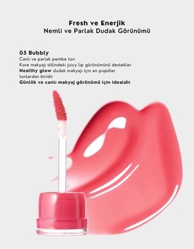 Glaze Bouncing Tint | Yapışkanlık Hissi Bırakmayan Parlak Lip Tint | 05 Bubbly