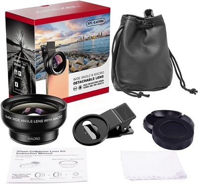 Apexel Profesyonel Macro Lens Kiti 0.45x Geniş Açı - 12.5x Makro Lens
