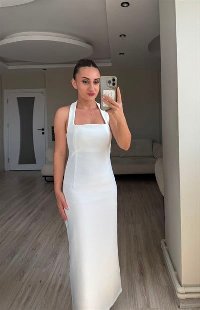 BOYUNDAN ASKILI MİDİ ELBİSE - LF064