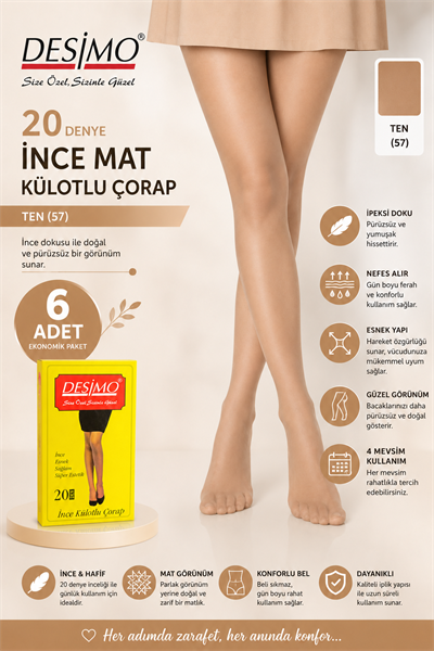 20 Denye Kadın İnce Mat Külotlu Çorap – 6 Adet - TEN (57)