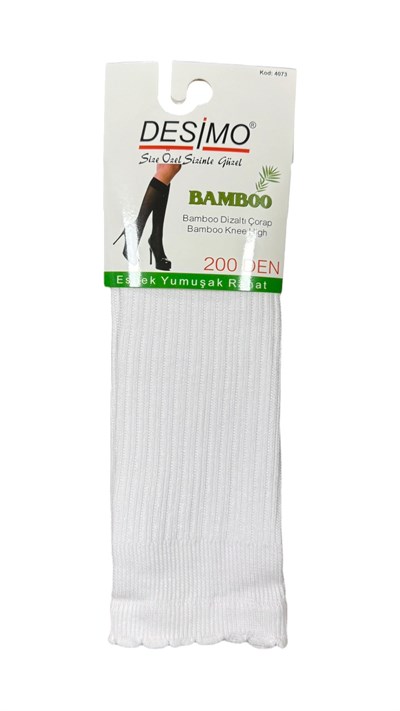 200 Denye Kadın Bambu Yumuşak Diz Altı Çorabı – 6 Çift - Beyaz (10)