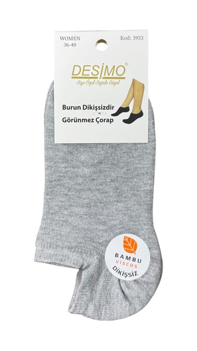 Kadın Bambu Dikişsiz Görünmez Babet ve Sneaker Çorabı – 12 Çift - GRİ