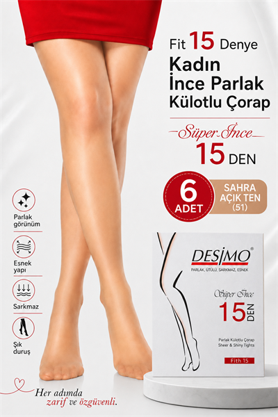 Fit 15 Denye Kadın İnce Parlak Külotlu Çorap – 6 Adet - SAHRA TEN (51) 