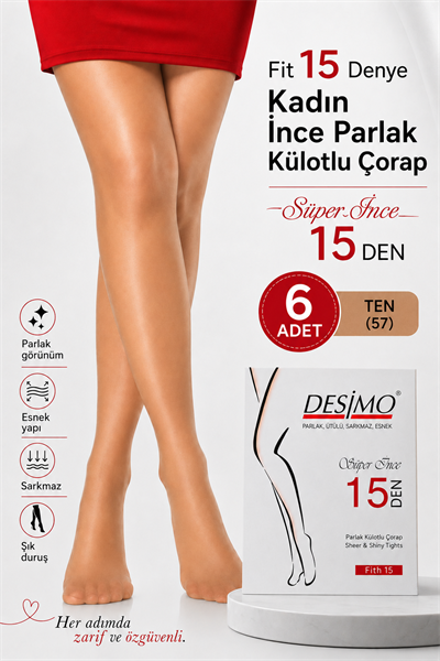 Fit 15 Denye Kadın İnce Parlak Külotlu Çorap – 6 Adet - TEN (57) 